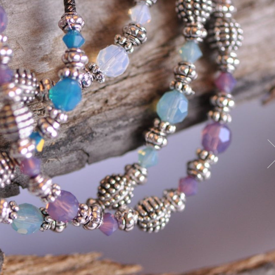 Lila Anklets with Opalescent Swarovski Crystals