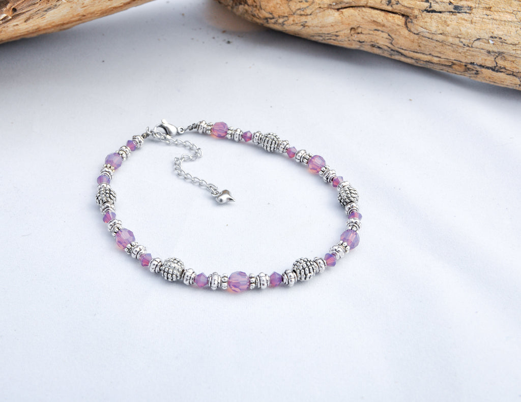 Lila Anklets with Opalescent Swarovski Crystals
