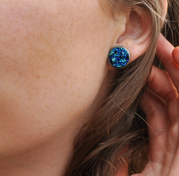 14mm Starry Night Faux Druzy Stud Earrings BEL Jewelry Boutique