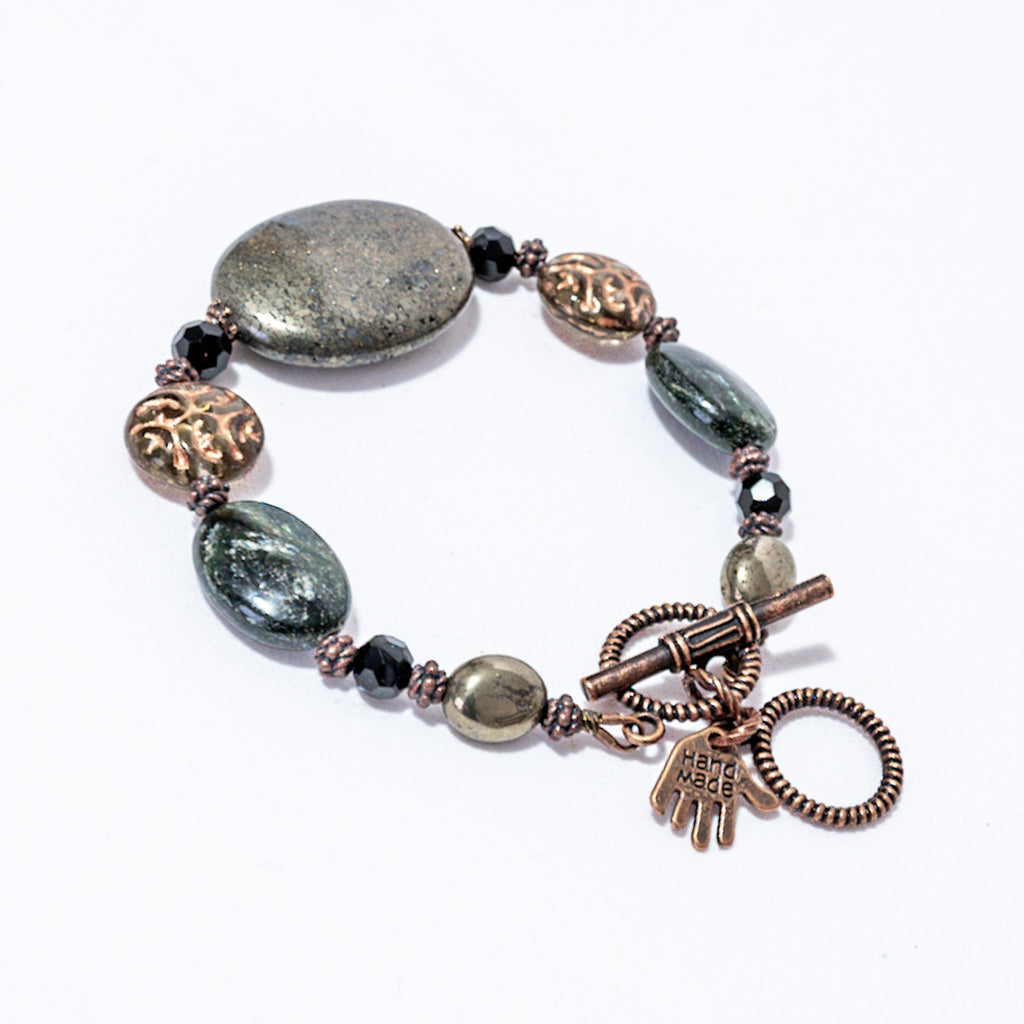 Quinn Boutique Bracelet (with Pyrite, Green Kyanite, & Czech Glass)