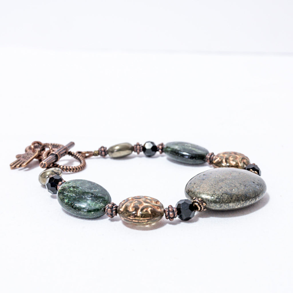 Quinn Boutique Bracelet (with Pyrite, Green Kyanite, & Czech Glass)