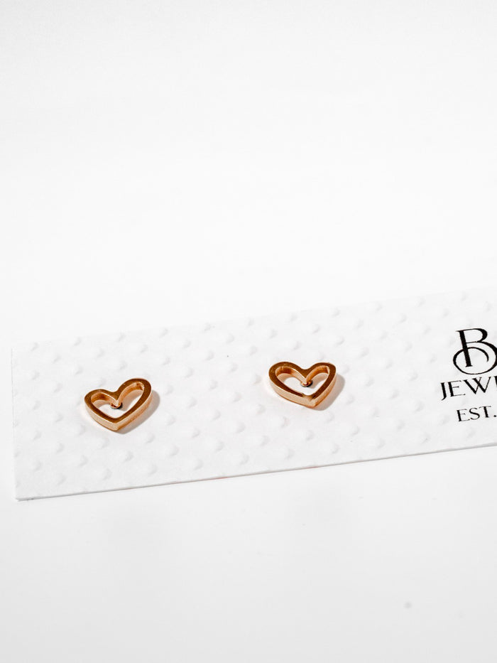 Heart Outline Mini Stainless Steel Stud Earrings (Available in 3 Colors)