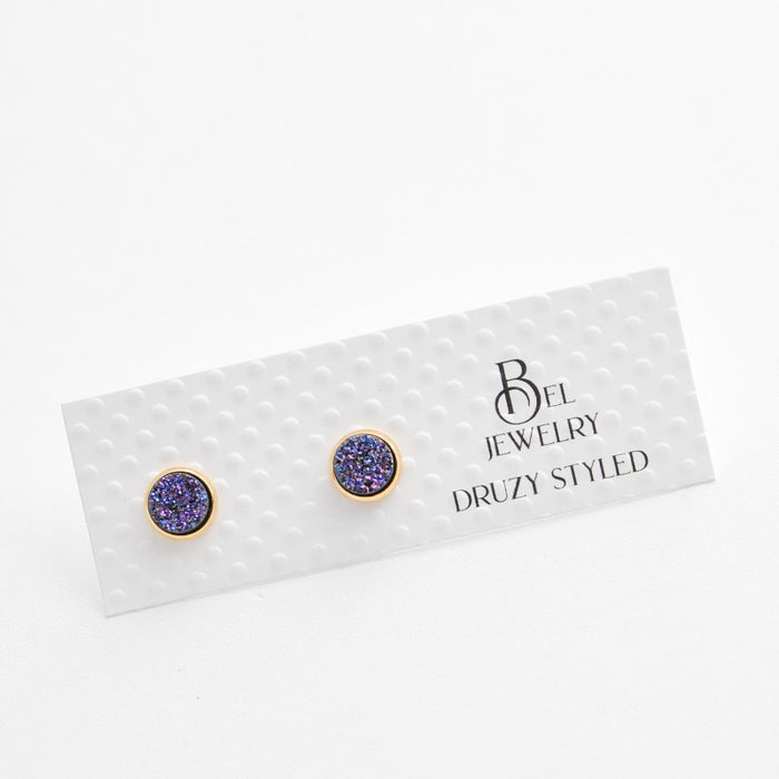Iridescent Purple Druzy-Styled Stud Earrings