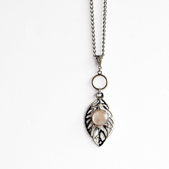 Leaf and Sunstone in Gunmetal Necklace