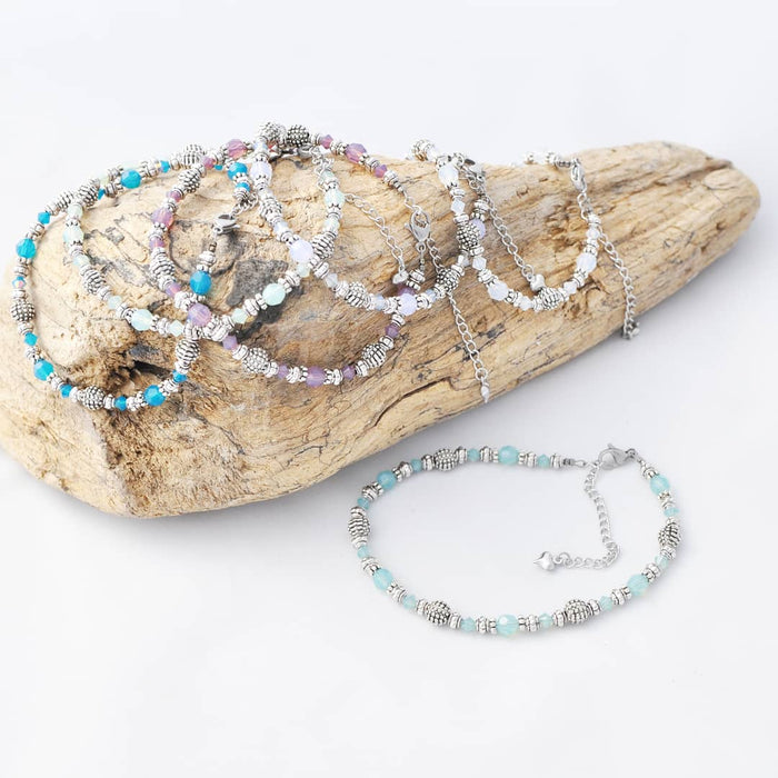 Lila Anklets with Opalescent Swarovski Crystals