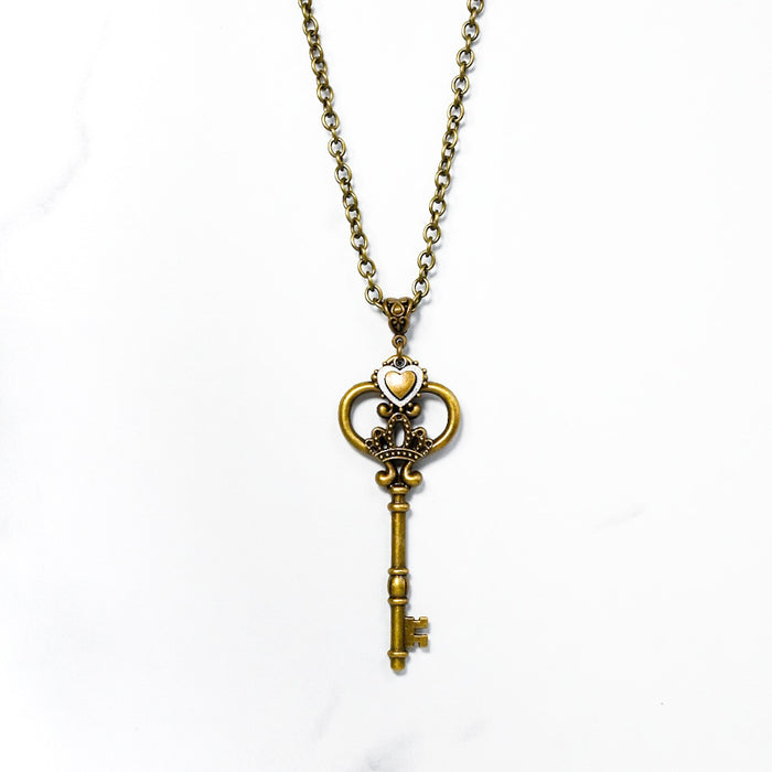 Large Bronze Heart Key Necklace