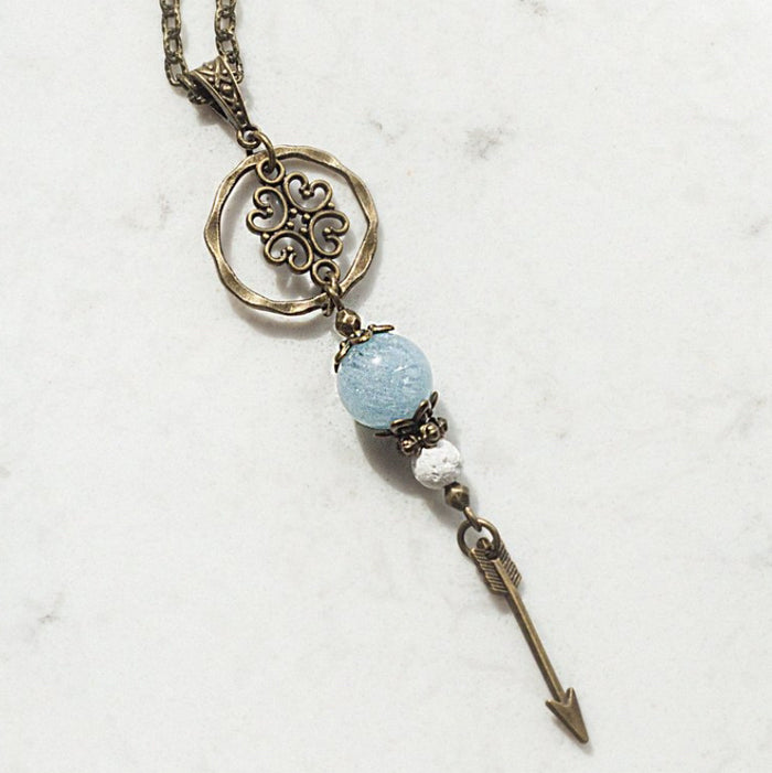 Aquamarine & Bronze Diffuser Necklace