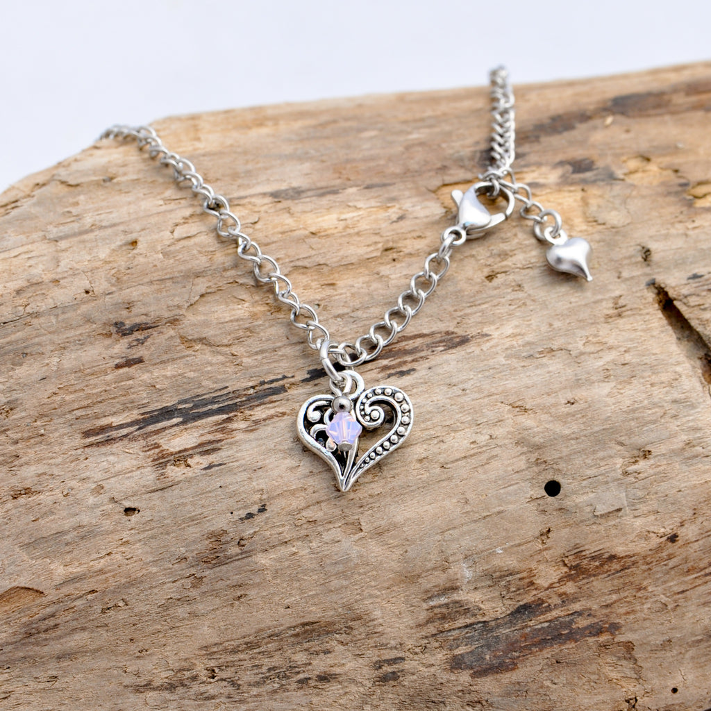 Heart Chain Anklet with Swarovski Crystal