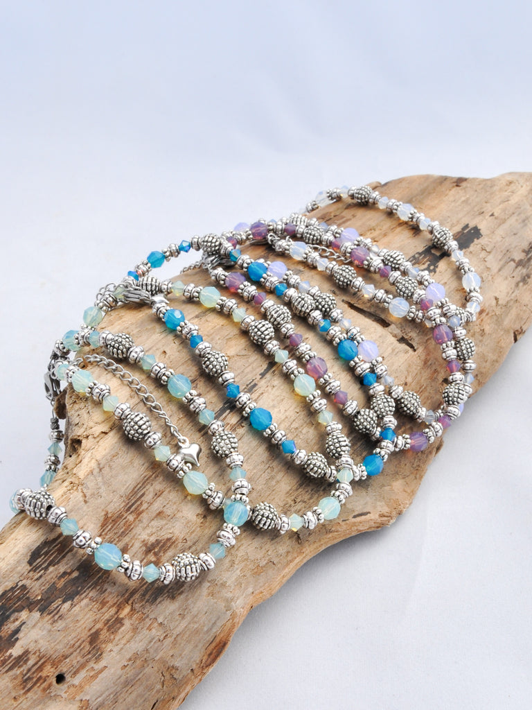 Lila Anklets with Opalescent Swarovski Crystals