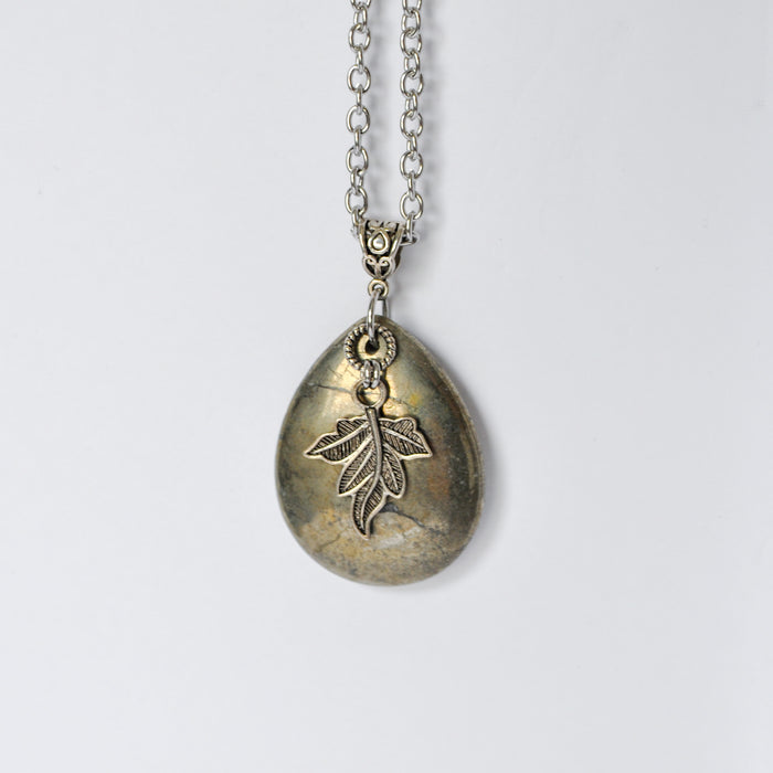 Pyrite Teardrop & Leaf Necklace