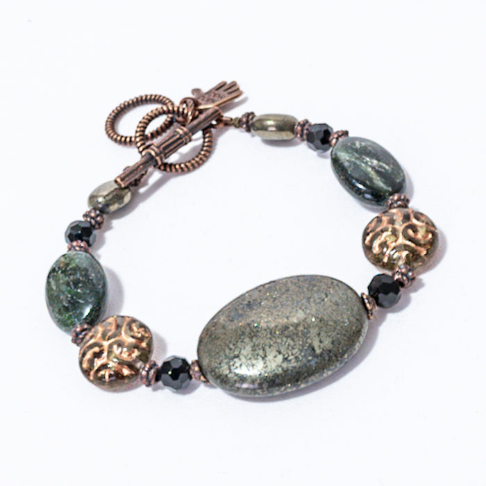 Quinn Boutique Bracelet (with Pyrite, Green Kyanite, & Czech Glass)