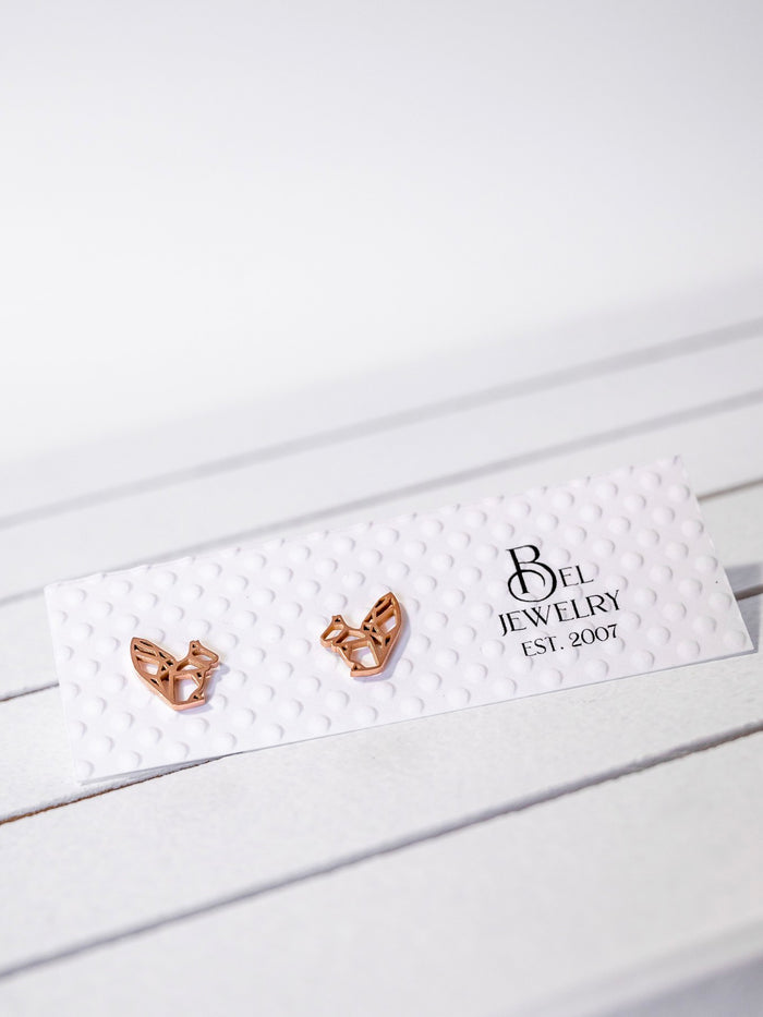 Origami Squirrel Mini Stainless Steel Stud Earrings (Available in 3 Colors)